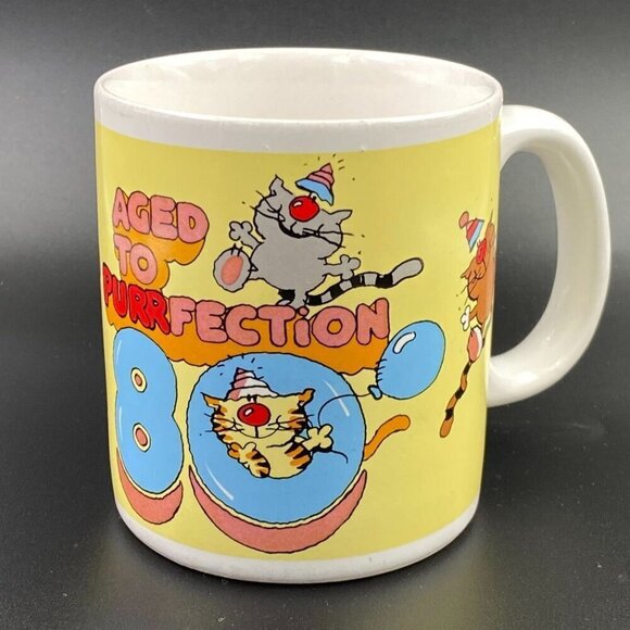 Vintage "Aged to Purr-Fection" 80th, Cat Lover Gifts - Birthday Mug - Picture 1 of 8